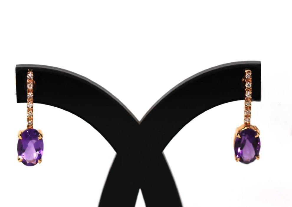 Brincos Diamante com Amestista em Ouro 19,25 Kt